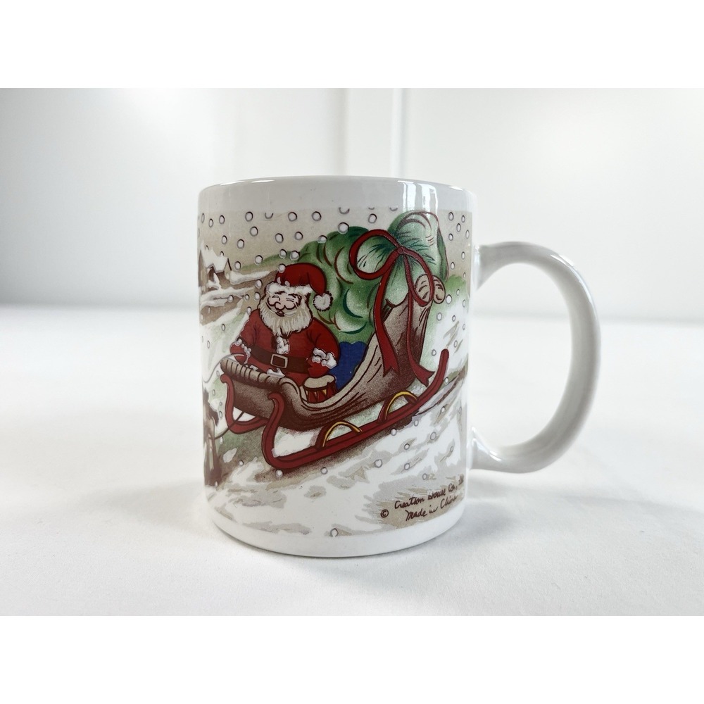 Vintage Santa On His Sleigh &‎ Reindeer Christmas Holiday Mug Creation House Co